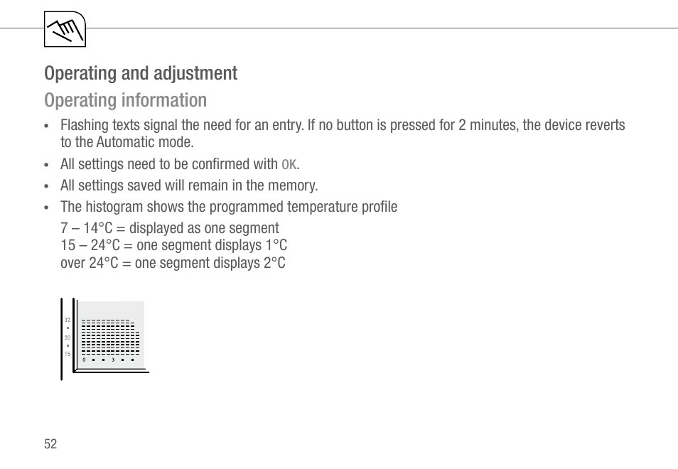 Operating and adjustment operating information | TFC Group Feeling RF Room Thermostat User Manual | Page 12 / 42