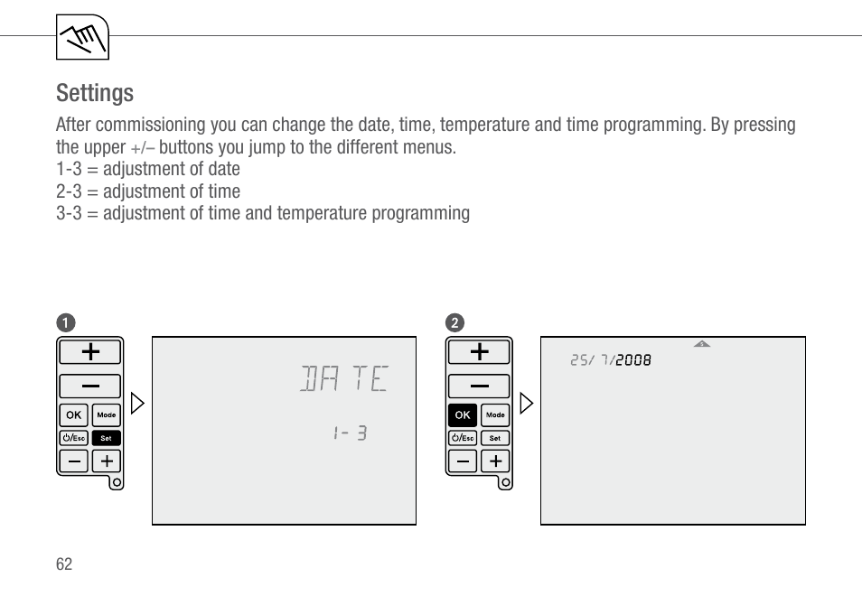 Settings | TFC Group Feeling RF Room Thermostat User Manual | Page 22 / 42