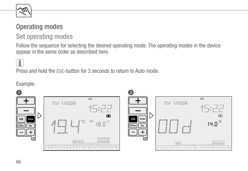 Operating modes set operating modes | TFC Group Feeling RF Room Thermostat User Manual | Page 26 / 42