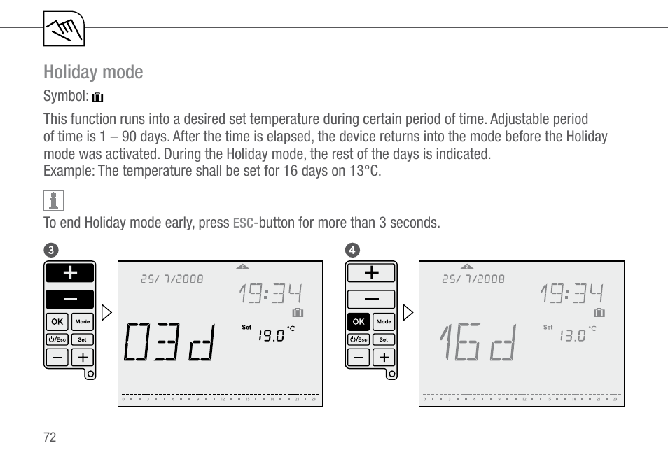 Holiday mode | TFC Group Feeling RF Room Thermostat User Manual | Page 32 / 42