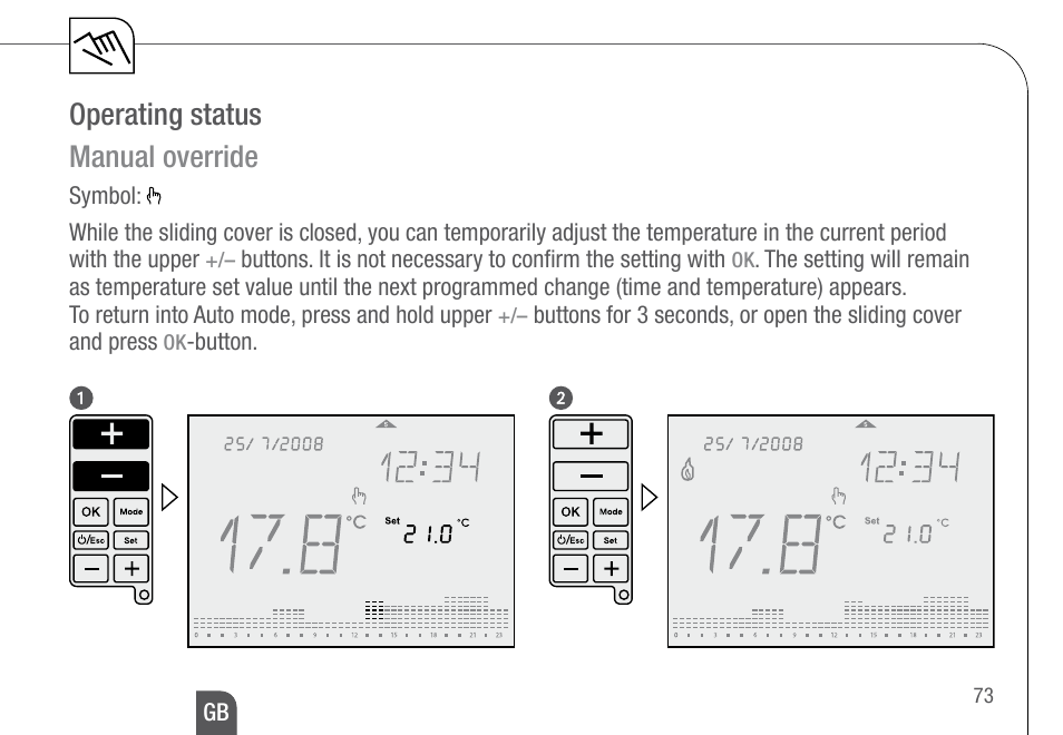 Operating status manual override | TFC Group Feeling RF Room Thermostat User Manual | Page 33 / 42