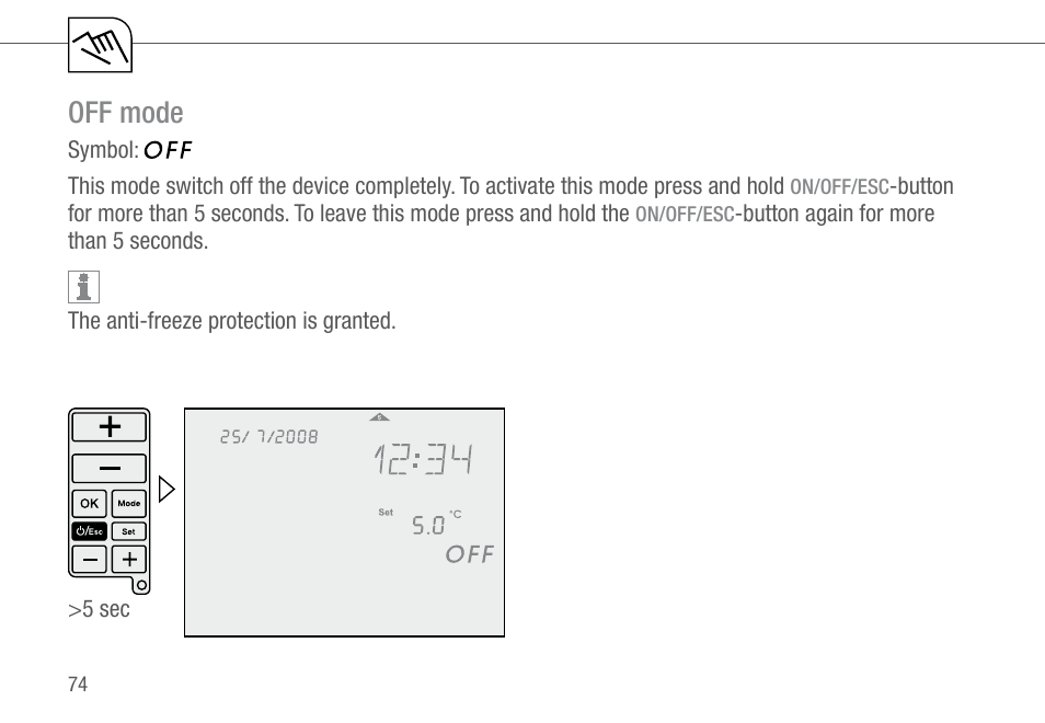 Off mode | TFC Group Feeling RF Room Thermostat User Manual | Page 34 / 42