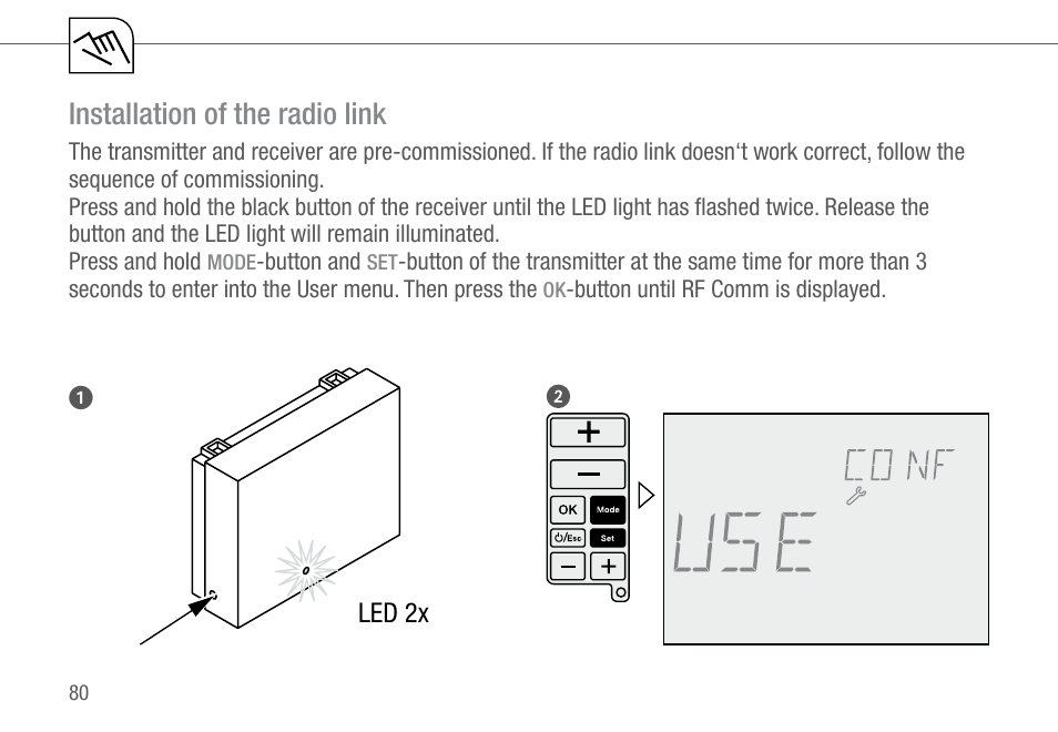 Installation of the radio link | TFC Group Feeling RF Room Thermostat User Manual | Page 40 / 42