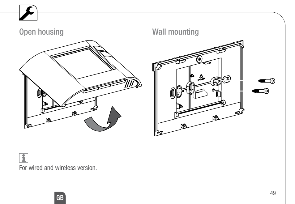 Open housing wall mounting | TFC Group Feeling RF Room Thermostat User Manual | Page 9 / 42