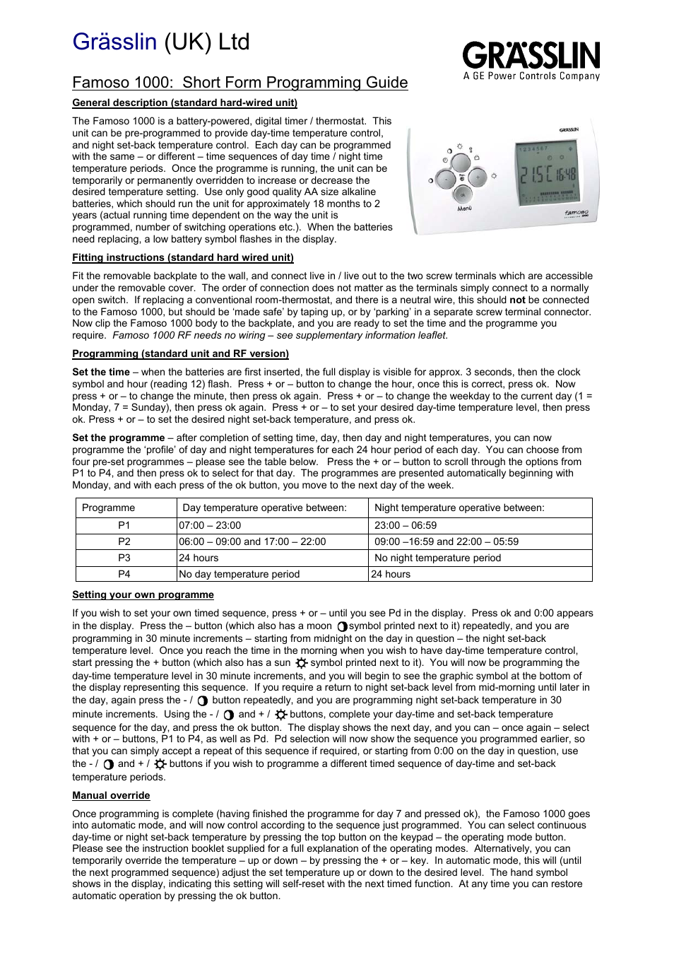 TFC Group Famoso 1000 (Hard Wired) User Manual | 3 pages
