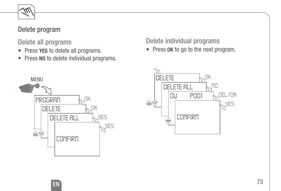 Delete program delete all programs, Delete individual programs | TFC Group Talento 892 Plus User Manual | Page 30 / 43