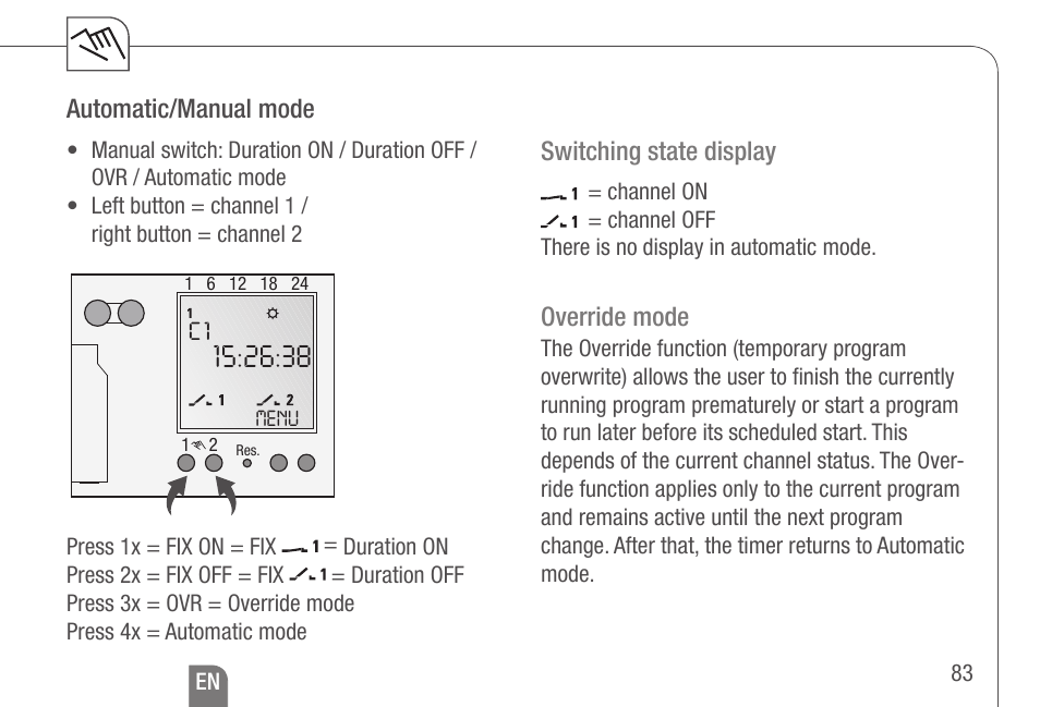 Automatic/manual mode, Switching state display override mode | TFC Group Talento 892 Plus User Manual | Page 40 / 43