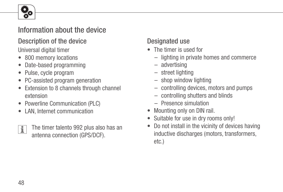 Information about the device | TFC Group Talento 892 Plus User Manual | Page 5 / 43