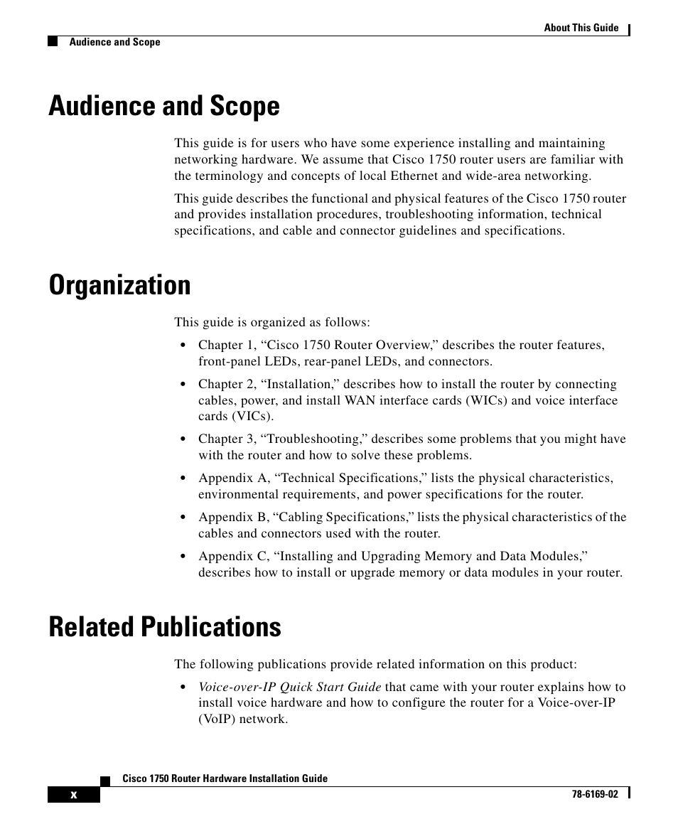 Audience and scope, Organization, Related publications | Cisco 1750 User Manual | Page 2 / 6