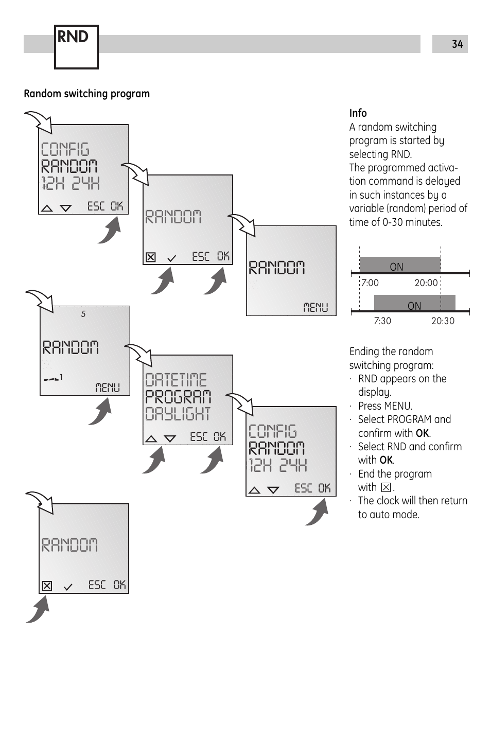 Random, Config random 12h 24h, Datetime program daylight | TFC Group Talento 472 Plus User Manual | Page 15 / 18