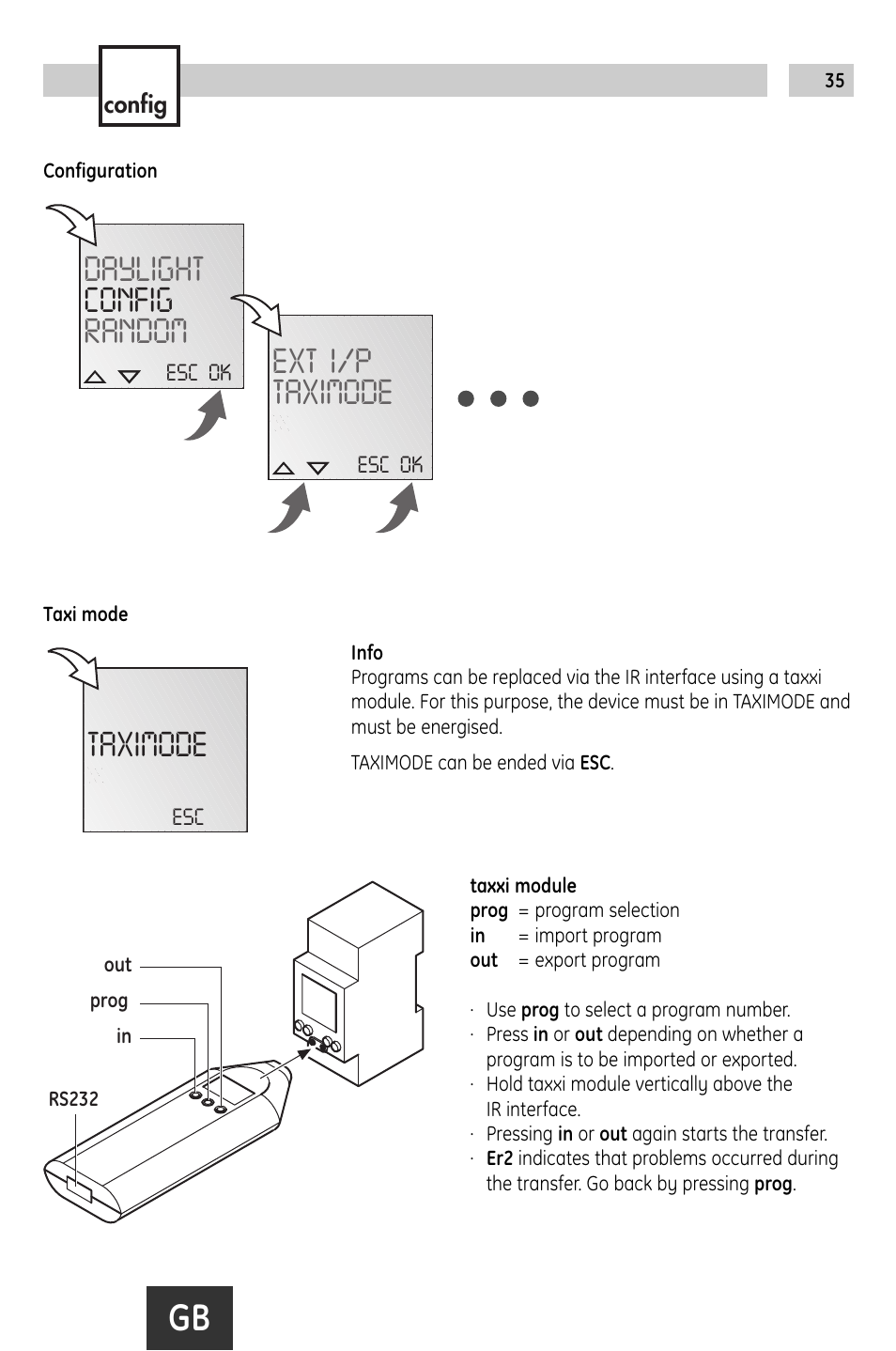 Taximode, Daylight config random, Ext i/p taximode | TFC Group Talento 472 Plus User Manual | Page 16 / 18