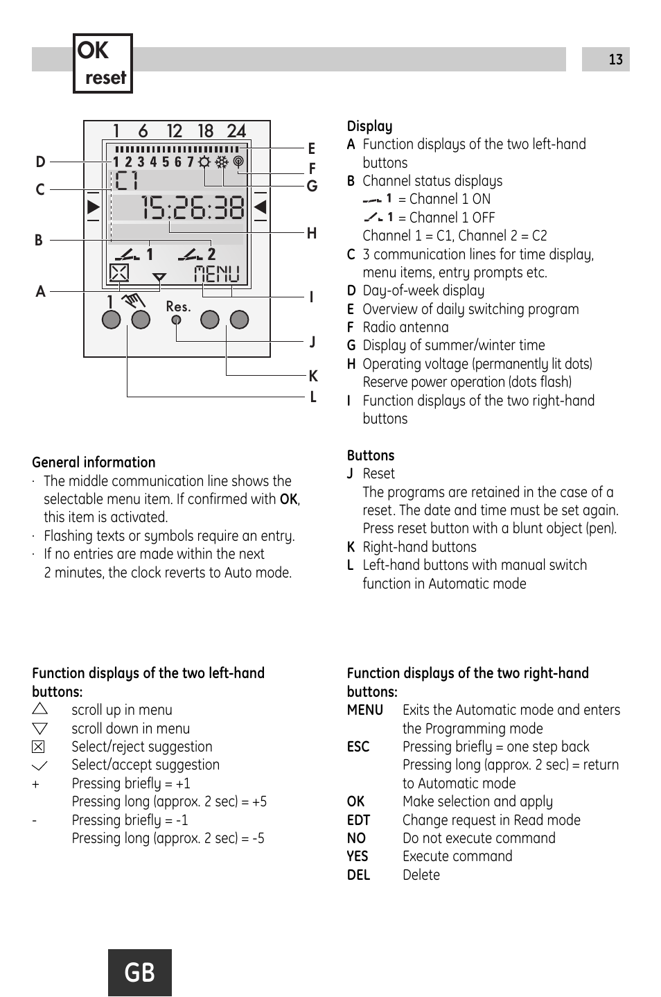 Menu, Reset | TFC Group Talento 792 Plus User Manual | Page 2 / 10