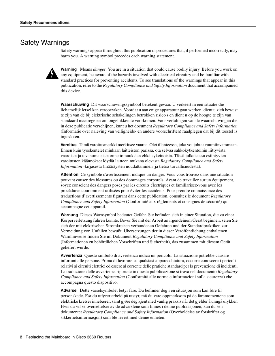 Safety warnings | Cisco 3660 User Manual | Page 2 / 10