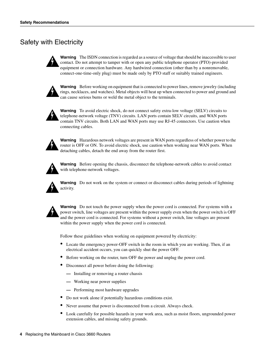 Safety with electricity | Cisco 3660 User Manual | Page 4 / 10