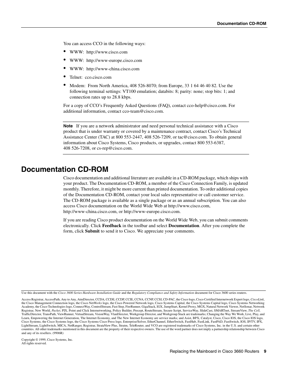 Documentation cd-rom | Cisco 3660 User Manual | Page 9 / 10