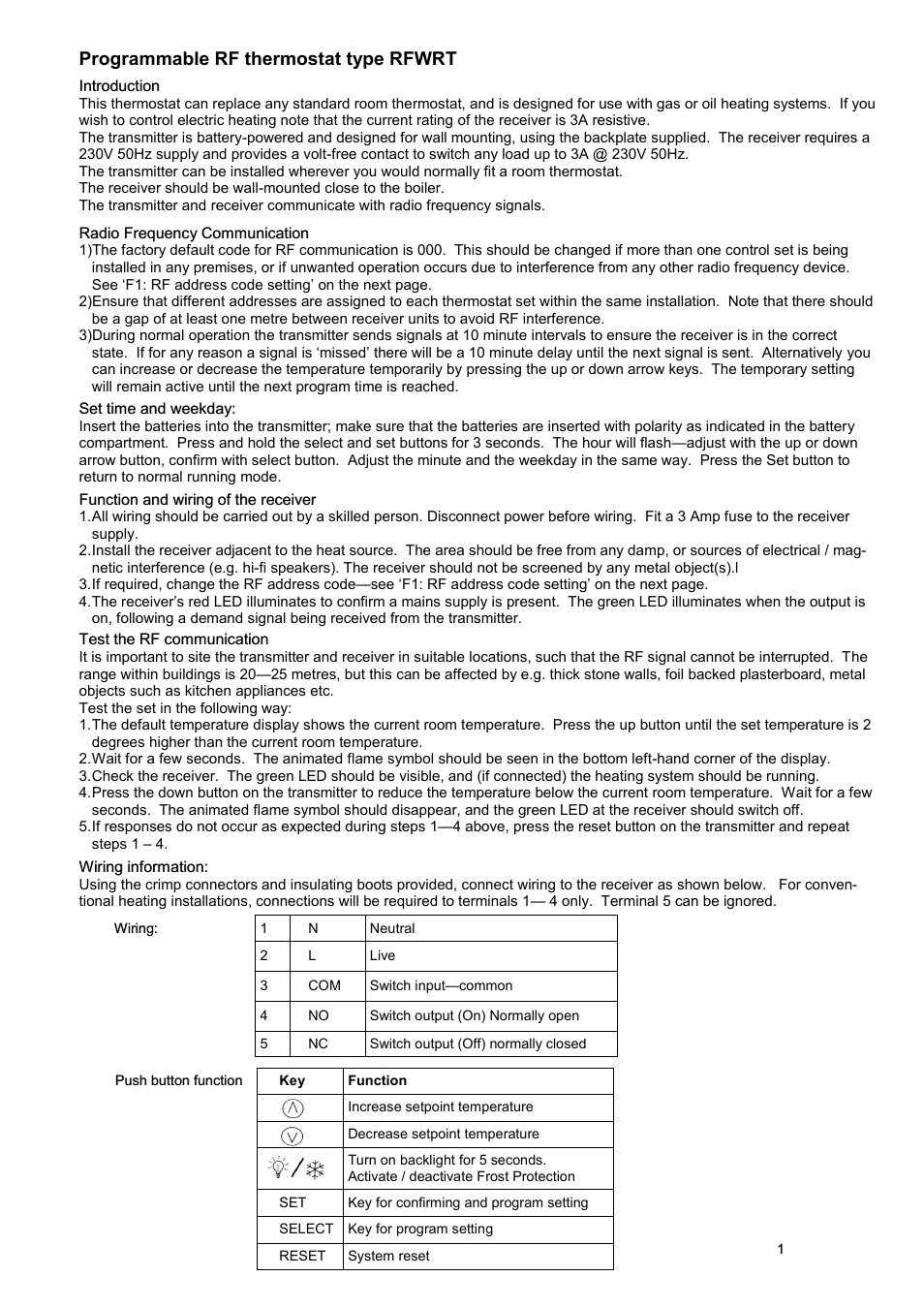 TFC Group RFWRT User Manual | 4 pages