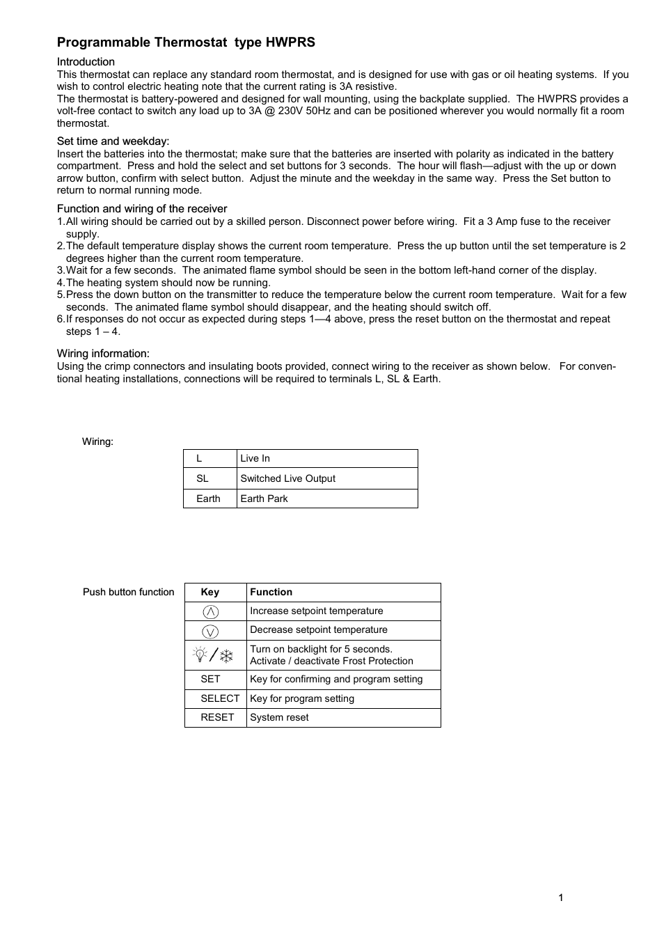 Programmable thermostat type hwprs | TFC Group HWPRS User Manual | Page 2 / 4