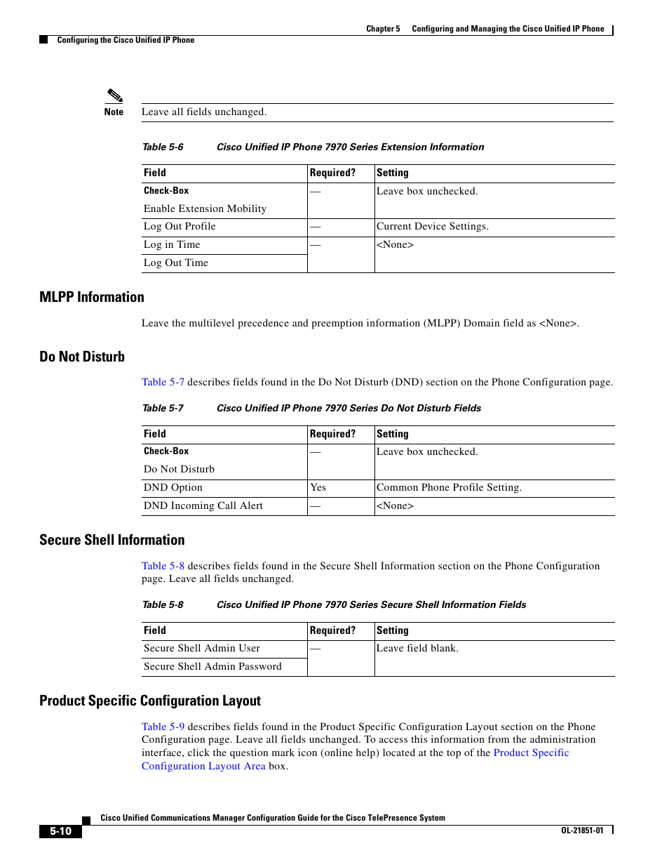 Mlpp information, Do not disturb, Secure shell information | Product specific configuration layout | Cisco OL-21851-01 User Manual | Page 10 / 30