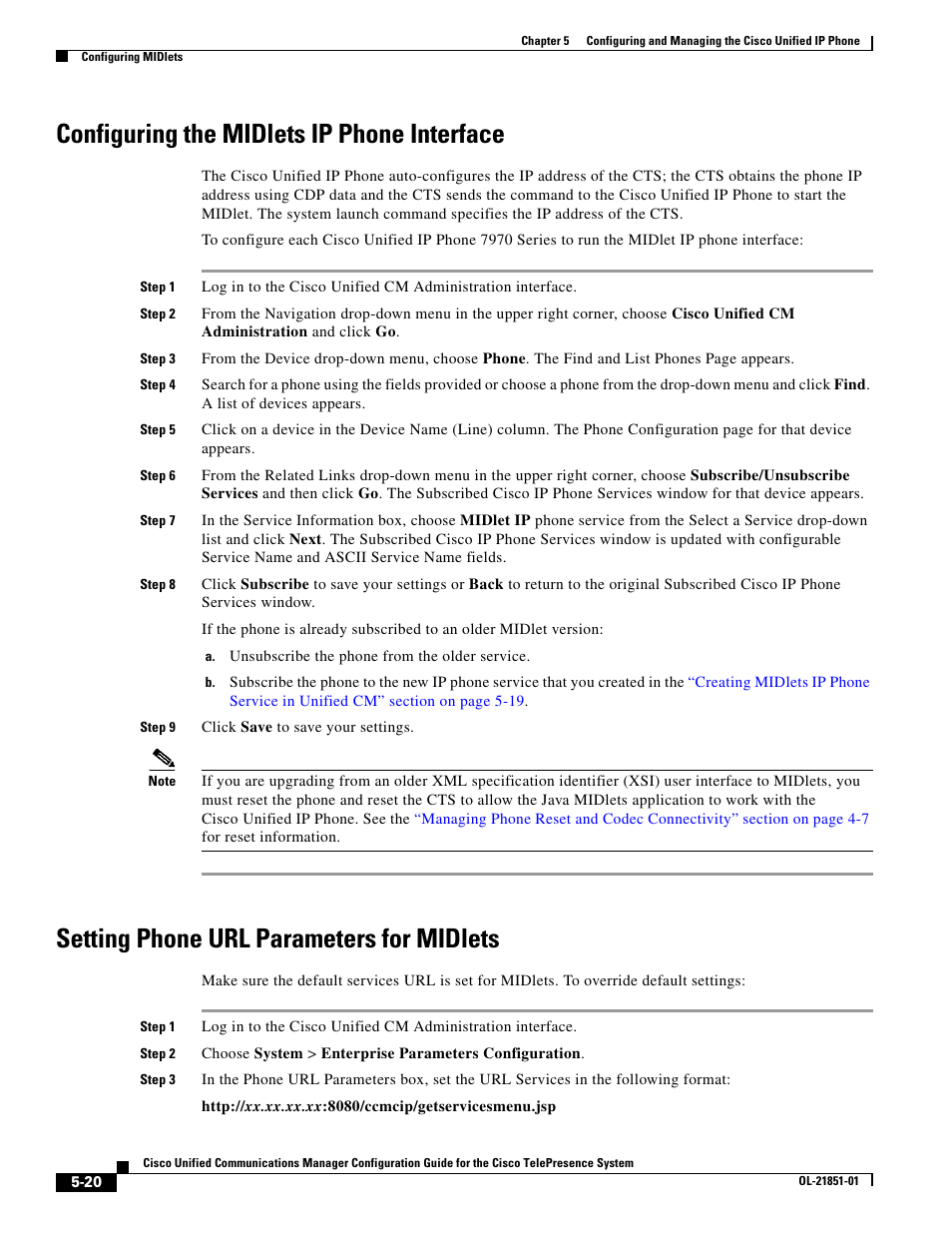 Configuring the midlets ip phone interface, Setting phone url parameters for midlets | Cisco OL-21851-01 User Manual | Page 20 / 30