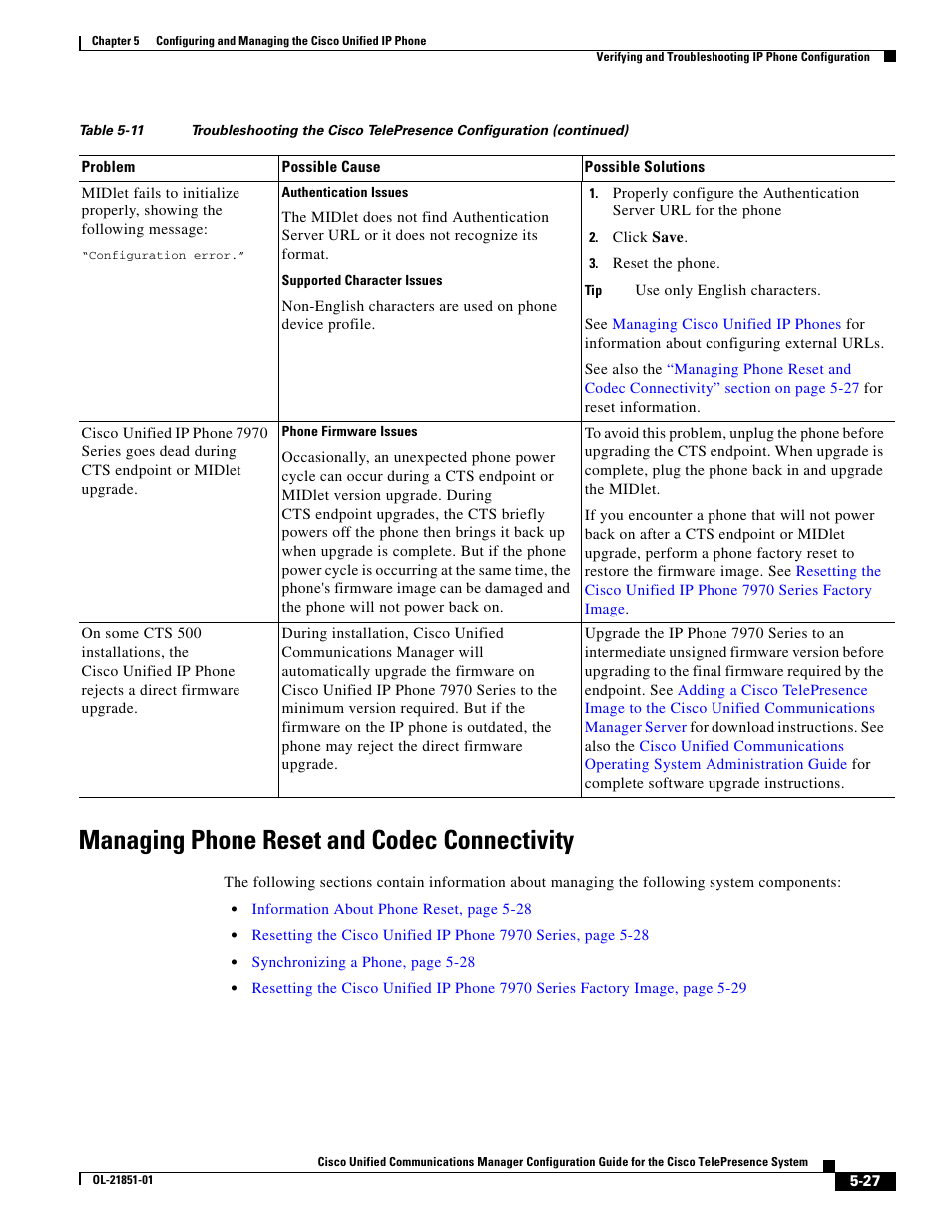 Managing phone reset and codec connectivity, Managing, Managing phone reset and | Managing phone reset and codec | Cisco OL-21851-01 User Manual | Page 27 / 30