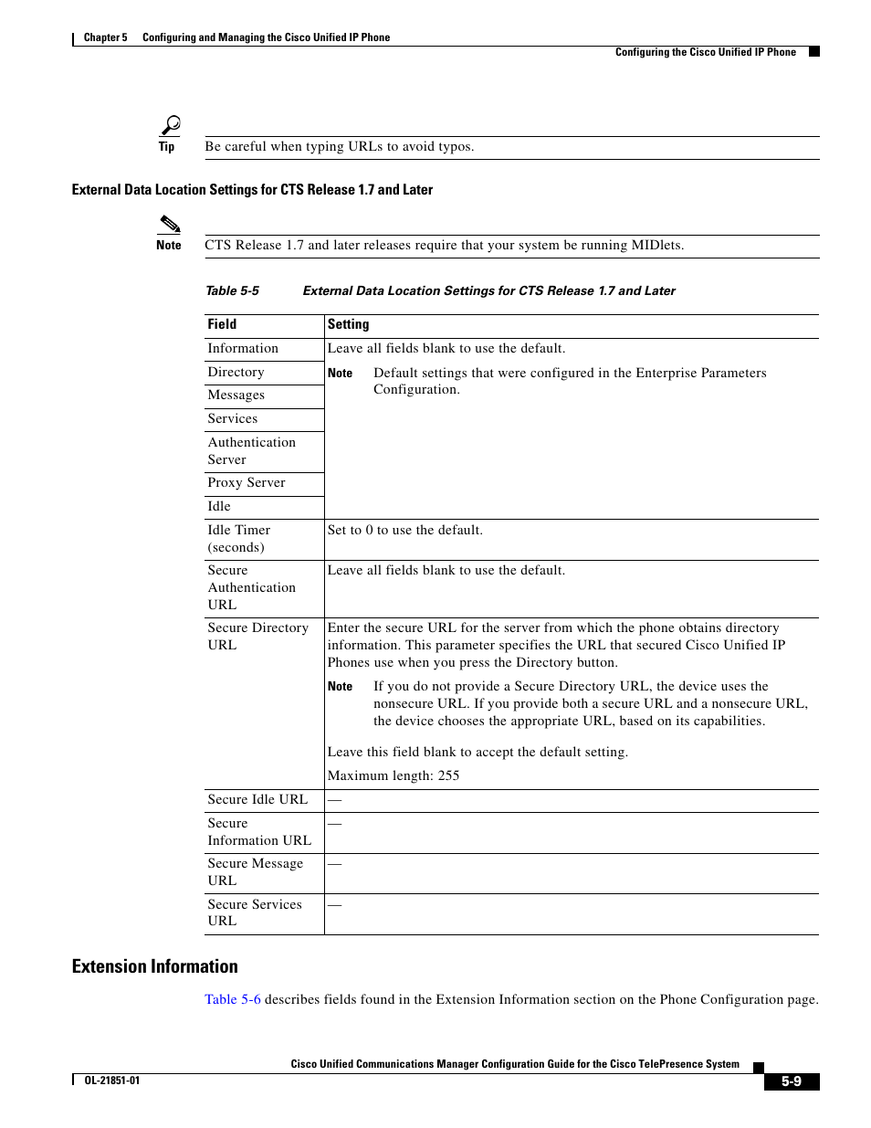 Extension information, Table 5-5 | Cisco OL-21851-01 User Manual | Page 9 / 30