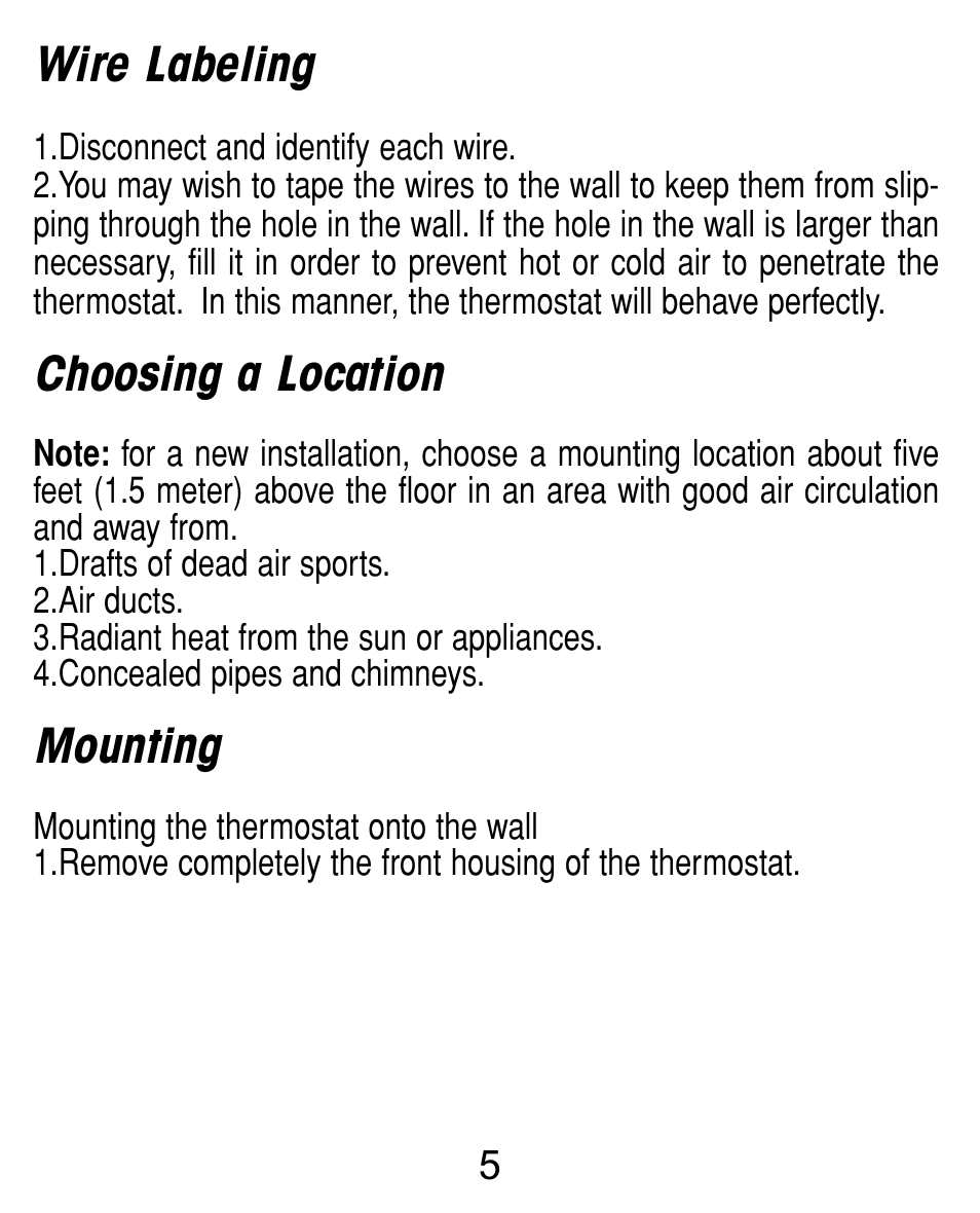 Wire labeling, Choosing a location, Mounting | TFC Group Towerstat SP STTR/SP User Manual | Page 6 / 21