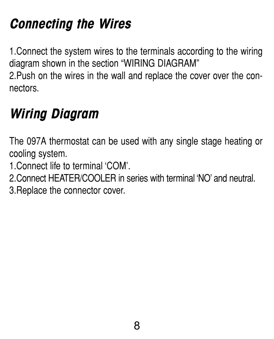 Connecting the wires, Wiring diagram | TFC Group Towerstat SP STTR/SP User Manual | Page 9 / 21