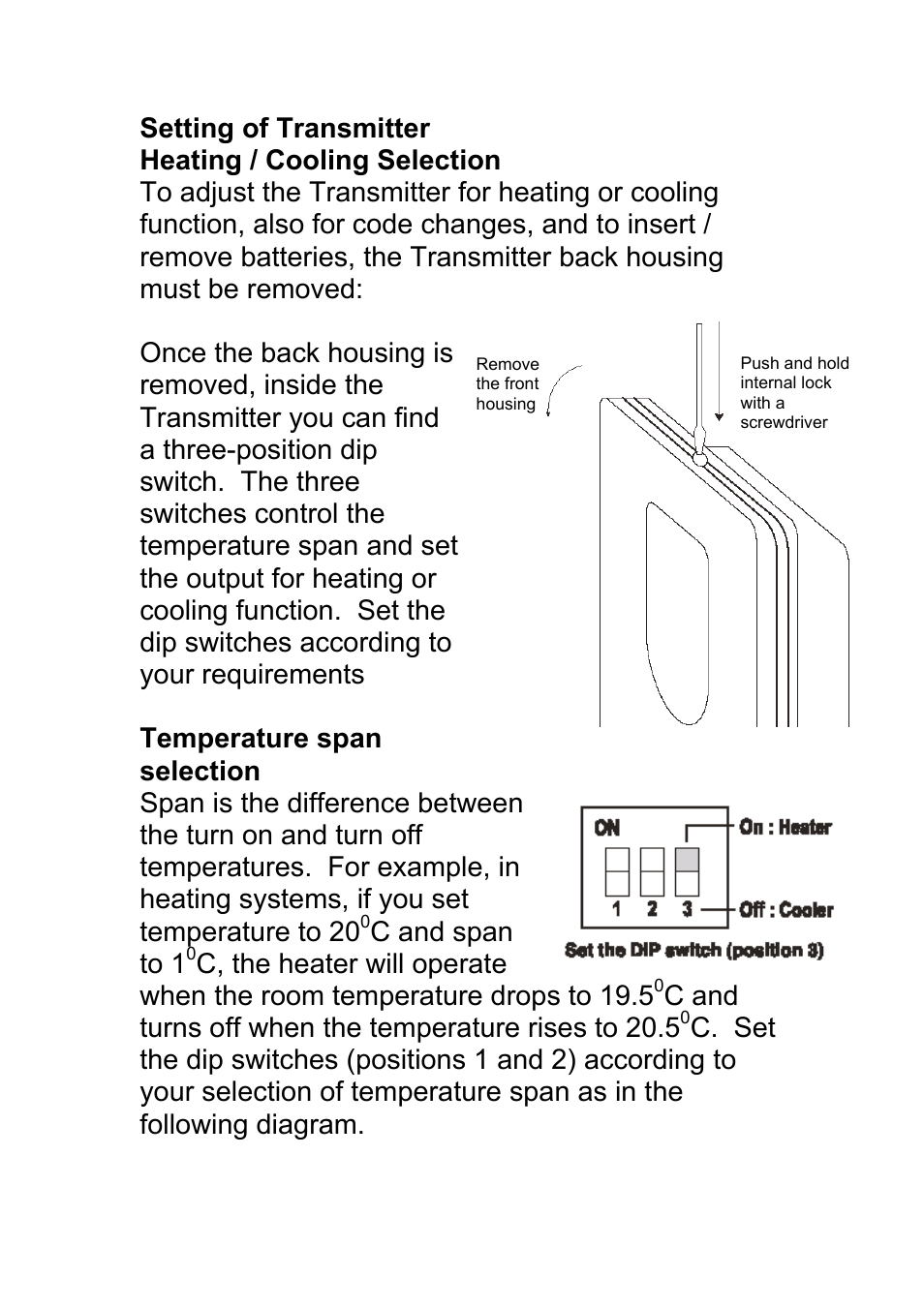 C and span to 1, C and turns off when the temperature rises to 20.5 | TFC Group STTR/F User Manual | Page 11 / 19