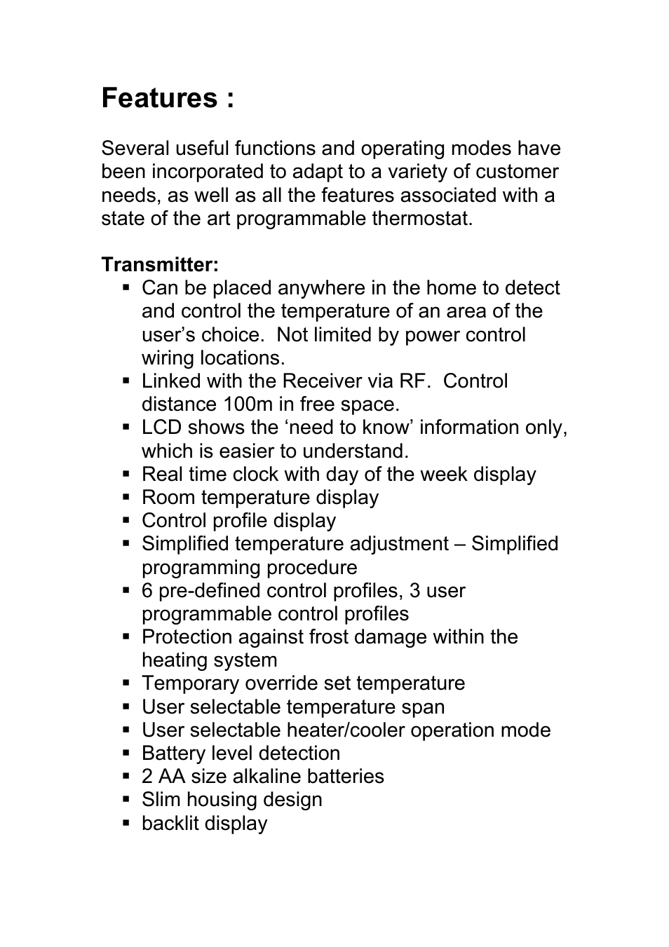 Features | TFC Group STTR/F User Manual | Page 5 / 19