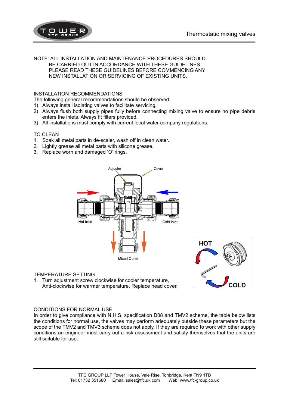 Thermostatic mixing valves | TFC Group TMV User Manual | Page 2 / 5