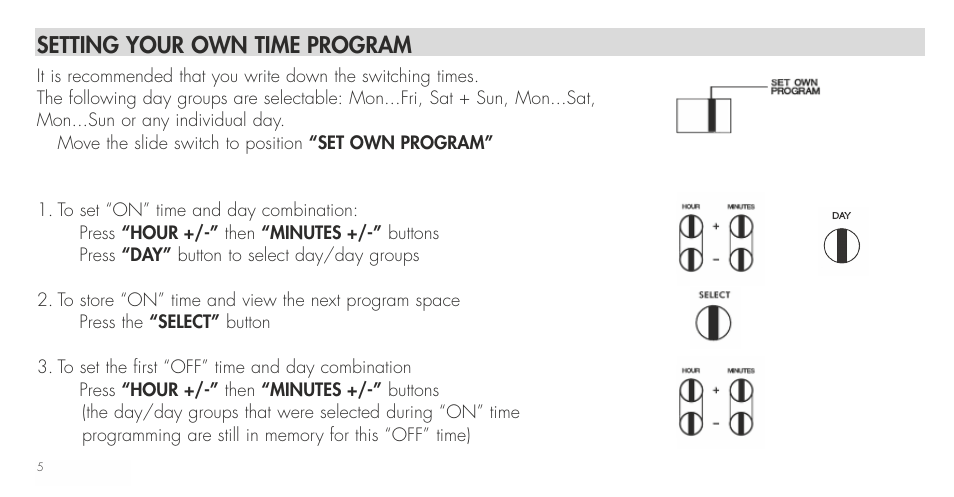 Setting your own time program | TFC Group Towerchron QE2 User Manual | Page 13 / 48