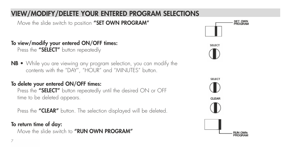 View/modify/delete your entered program selections | TFC Group Towerchron QE2 User Manual | Page 15 / 48