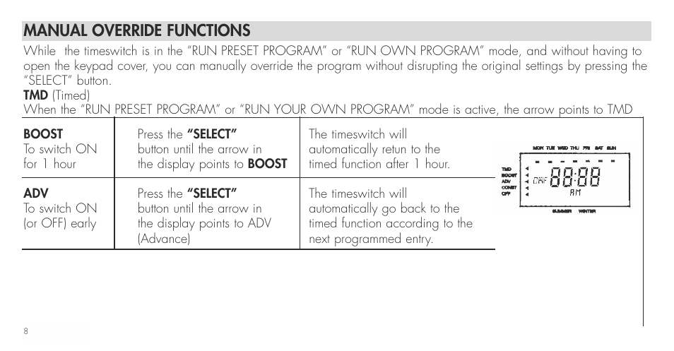Manual override functions | TFC Group Towerchron QE2 User Manual | Page 16 / 48