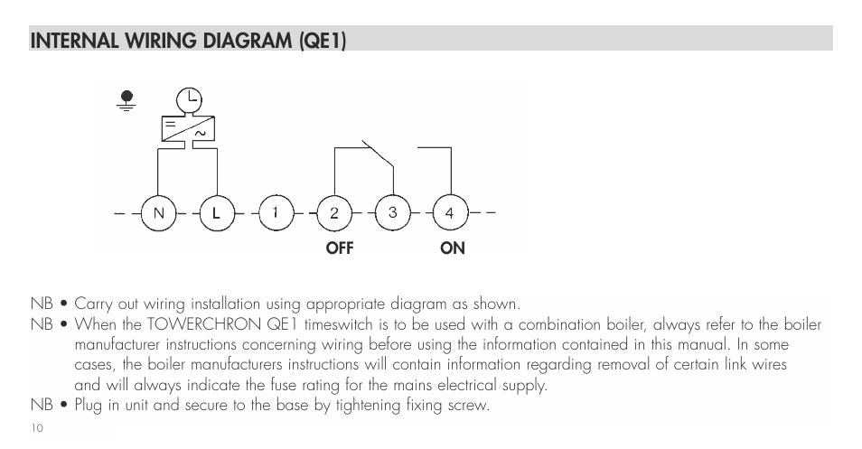 Internal wiring diagram (qe1) | TFC Group Towerchron QE2 User Manual | Page 18 / 48