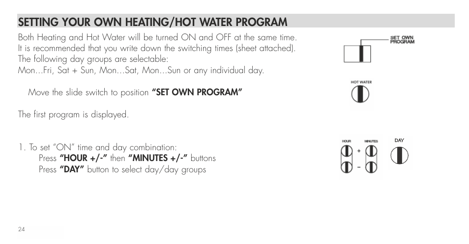 Setting your own heating/hot water program | TFC Group Towerchron QE2 User Manual | Page 32 / 48
