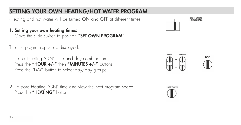 Setting your own heating/hot water program | TFC Group Towerchron QE2 User Manual | Page 34 / 48