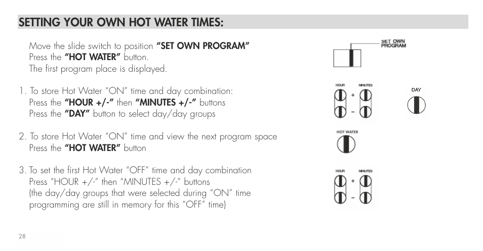 Setting your own hot water times | TFC Group Towerchron QE2 User Manual | Page 36 / 48