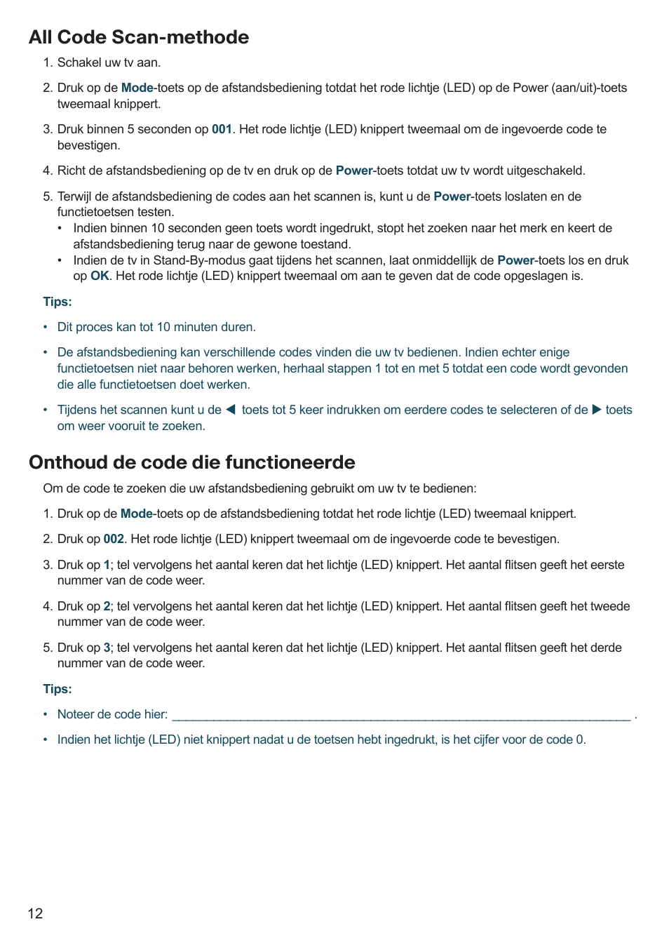 All code scan-methode, Onthoud de code die functioneerde | Cisco 8455dvb User Manual | Page 14 / 44