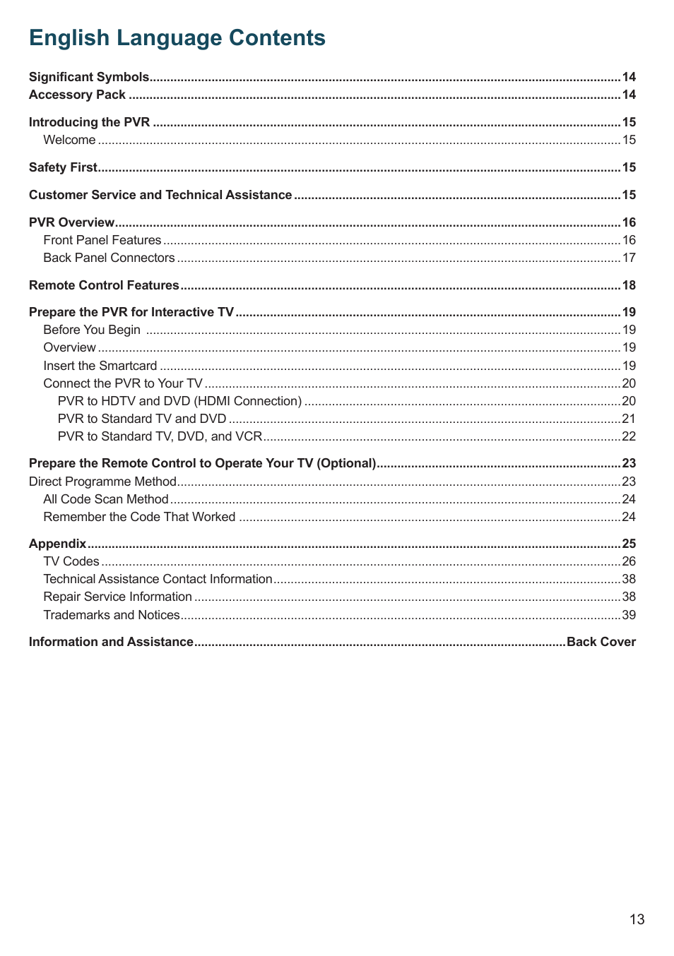 English language contents | Cisco 8455dvb User Manual | Page 15 / 44