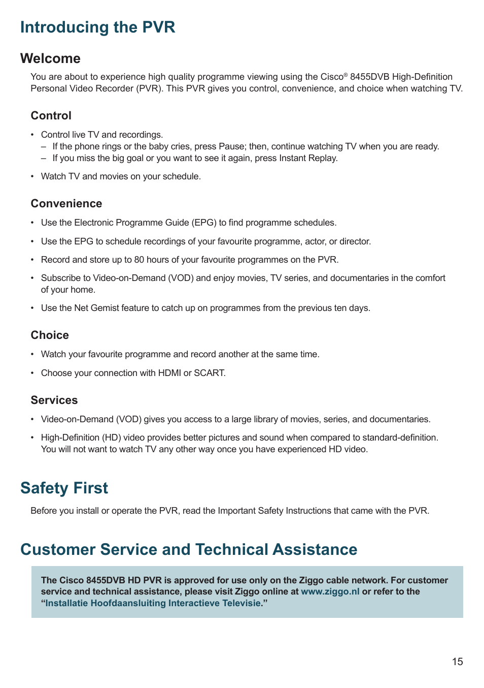 Introducing the pvr, Safety first, Customer service and technical assistance | Welcome | Cisco 8455dvb User Manual | Page 17 / 44