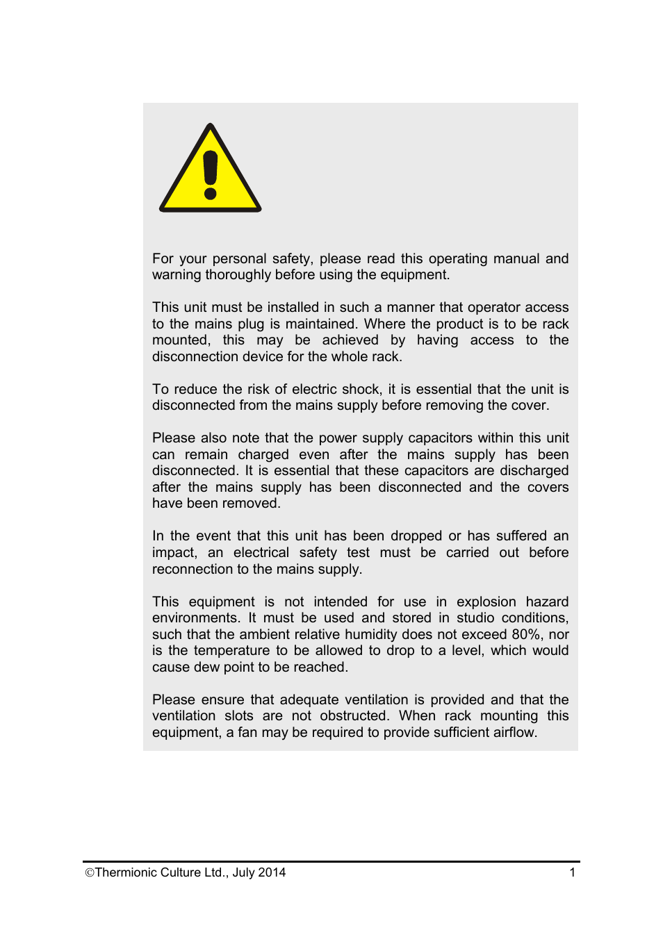 Earlybird 4 text, Warning | Thermionic Culture THE EARLYBIRD 4 4  Channel mic. Pre amp User Manual | Page 2 / 11