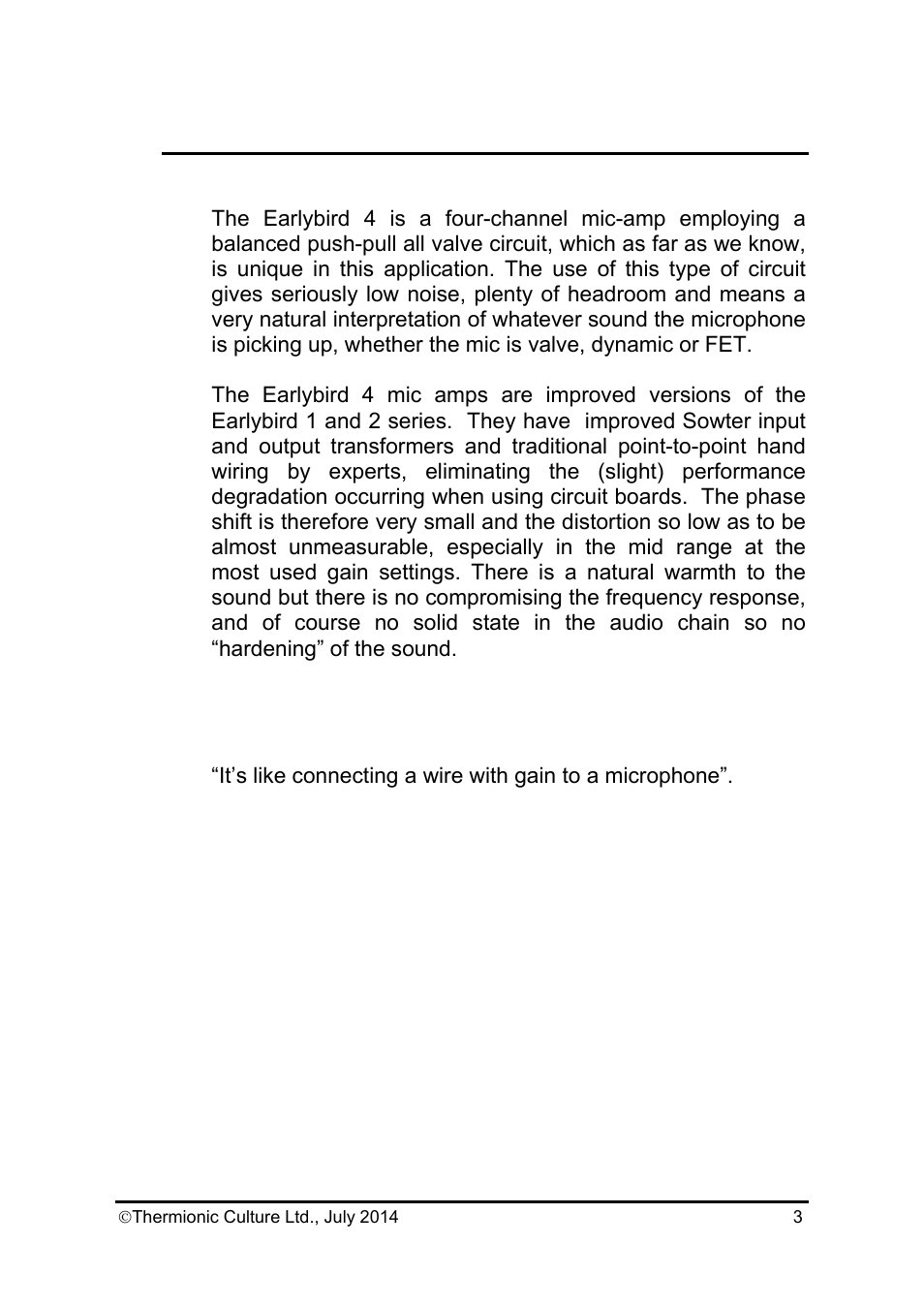 Thermionic Culture THE EARLYBIRD 4 4  Channel mic. Pre amp User Manual | Page 4 / 11