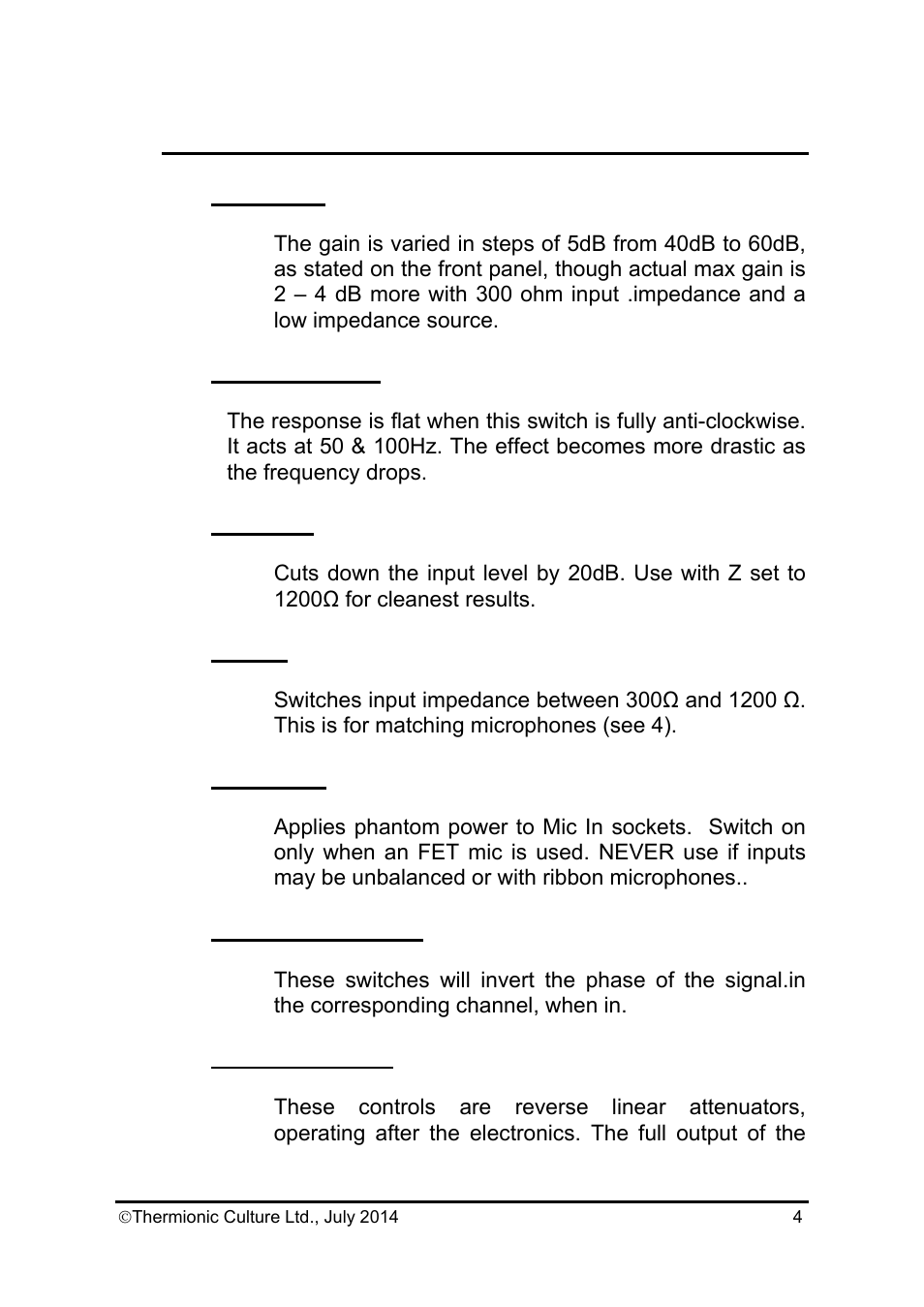 Thermionic Culture THE EARLYBIRD 4 4  Channel mic. Pre amp User Manual | Page 5 / 11