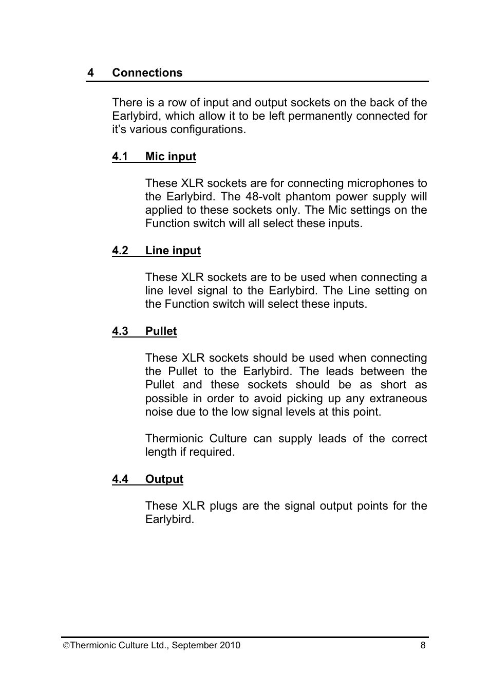 Thermionic Culture THE EARLYBIRD 2.2 2  Channel mic, pre amp with eq User Manual | Page 9 / 15