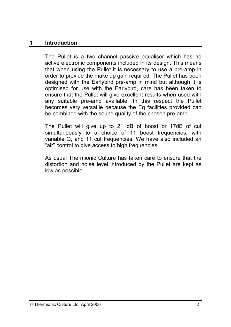 Thermionic Culture THE PULLET Mini Passive stereo equaliser User Manual | Page 3 / 10