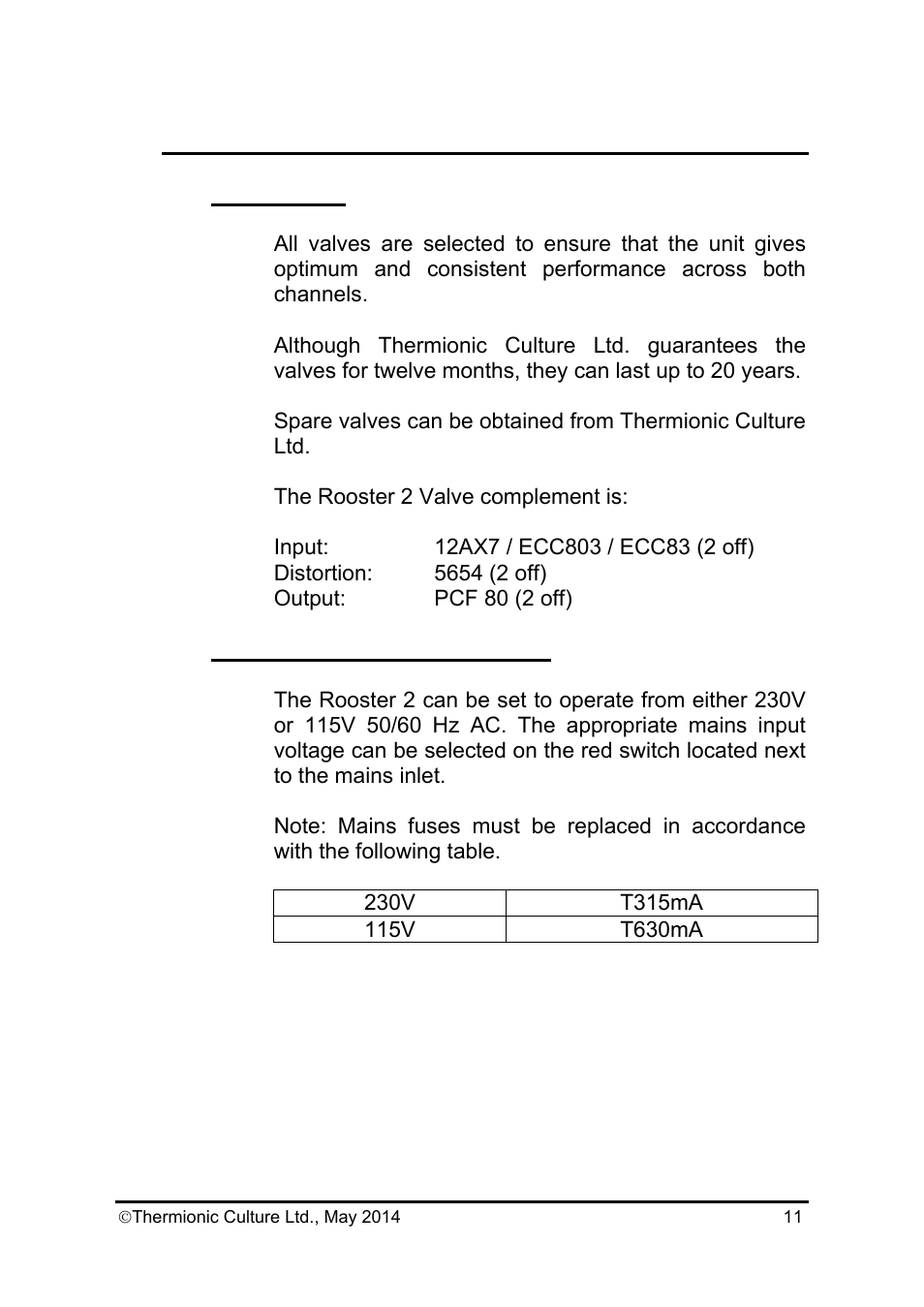 Thermionic Culture THE ROOSTER 2 2 Channel mic, pre amp with eq User Manual | Page 12 / 15