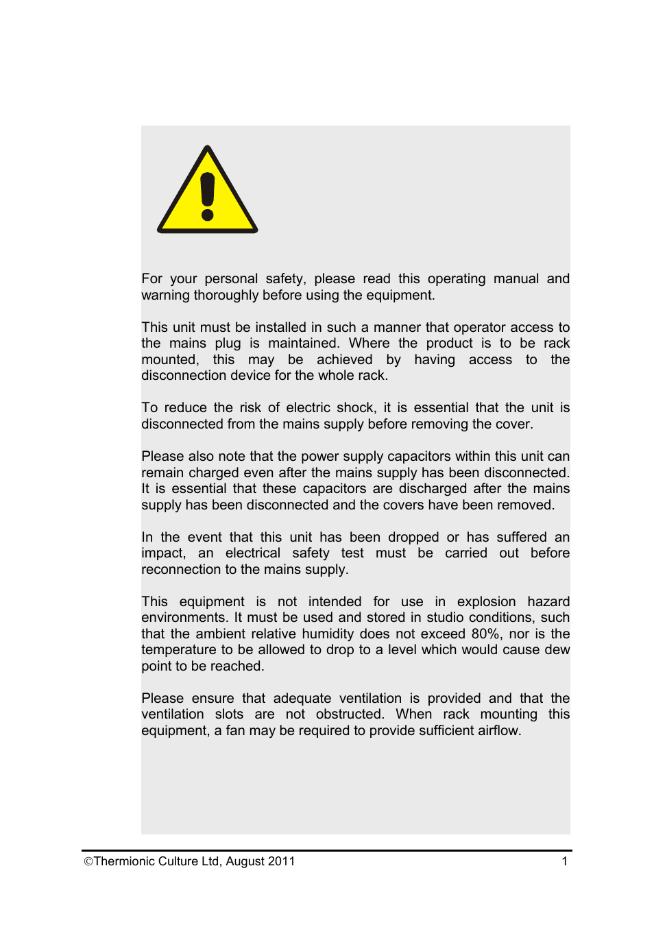 Phoenix mastering plus manual, Warning | Thermionic Culture THE PHOENIX Mastering Plus User Manual | Page 2 / 13