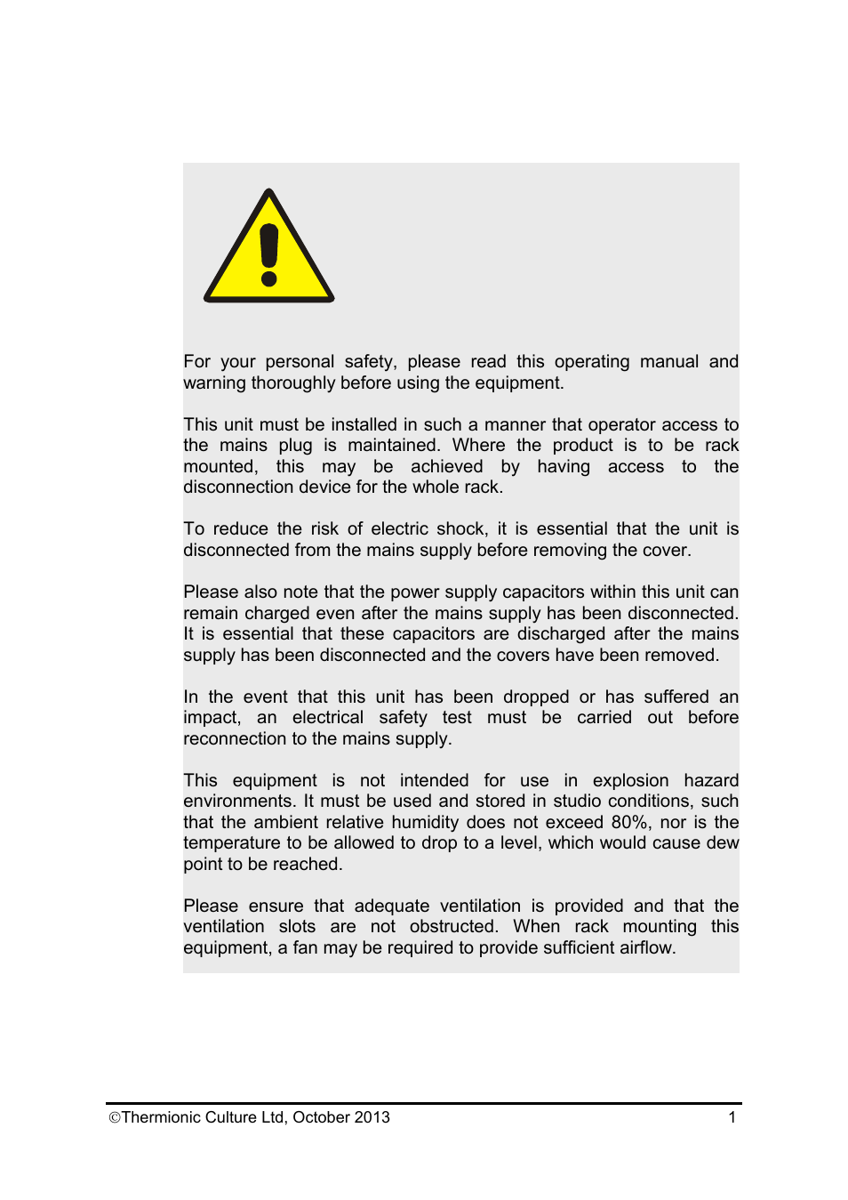 Phx_hg_manual_final.pdf, Warning | Thermionic Culture THE PHOENIX HG15 High Gain Valve Compressor User Manual | Page 2 / 13