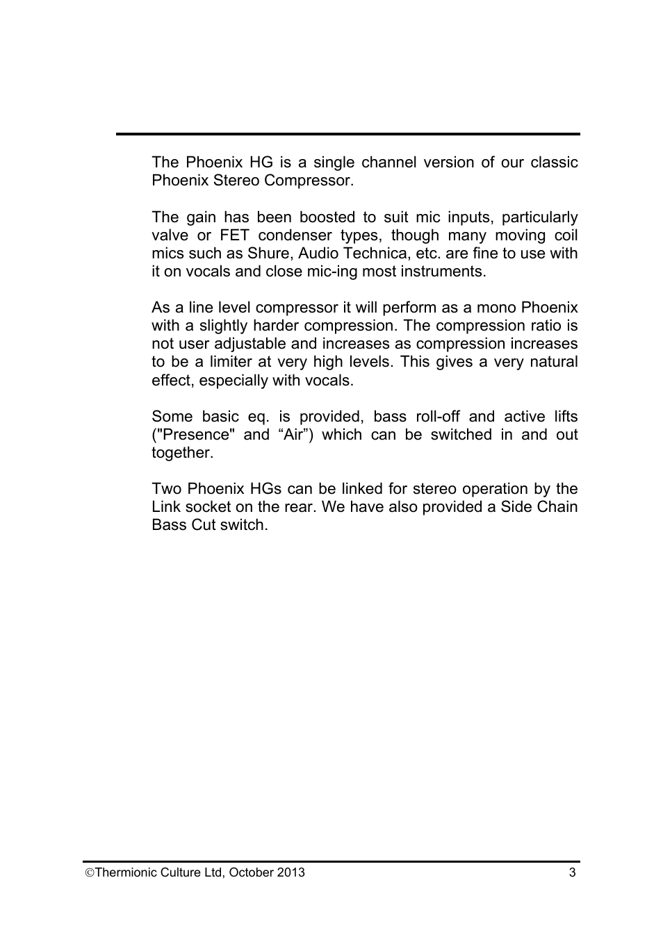 Thermionic Culture THE PHOENIX HG15 High Gain Valve Compressor User Manual | Page 4 / 13