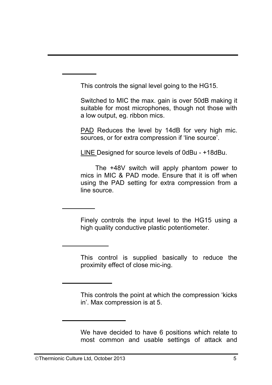 Thermionic Culture THE PHOENIX HG15 High Gain Valve Compressor User Manual | Page 6 / 13